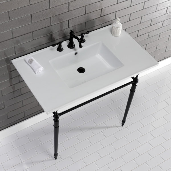 Kingston Brass Edwardian Ceramic Rectangular Console Bathroom Sink with
